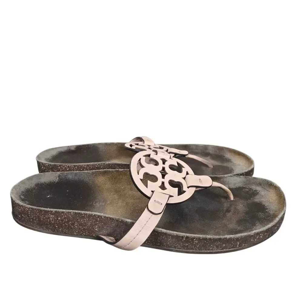Tory Burch Miller Cloud Thong Sandals Sz 11 Peach Logo Resortwear Coastal